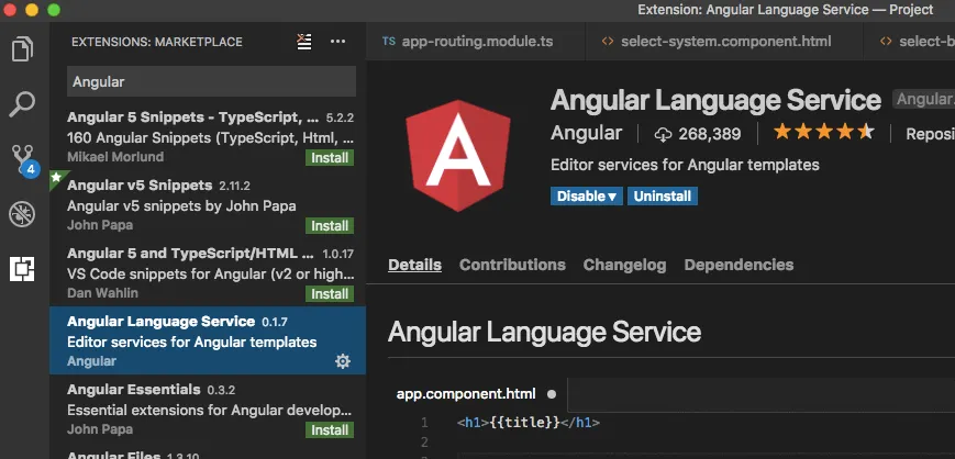 在 VSCode 擴充功能市集安裝 Angular Language Service