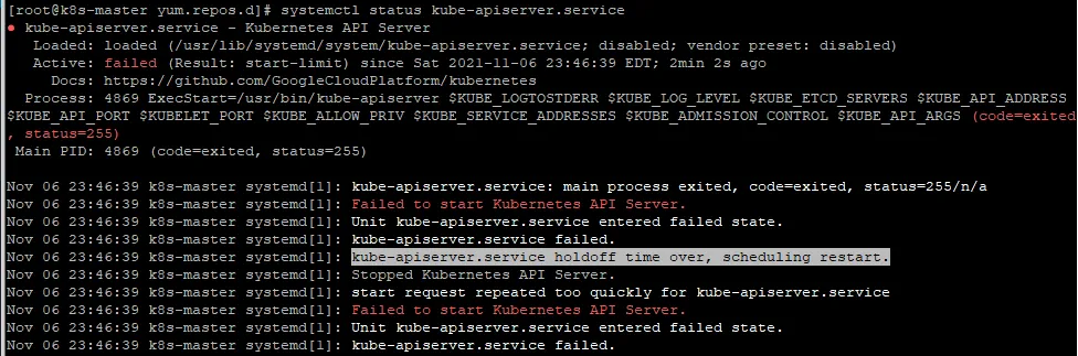 kube-apiserver 服務重啟錯誤的終端機截圖