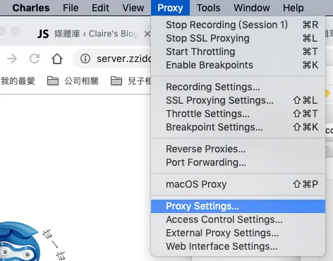 Charles 的 Proxy Settings 選單