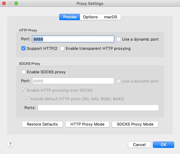 Charles Proxy Settings 的 HTTP Proxy 設定視窗