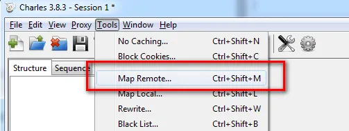 開啟 Charles Map Remote 功能的畫面