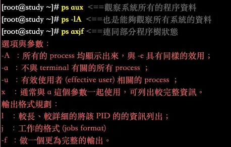 ps 指令的常用參數說明