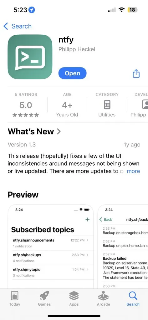 ntfy iOS App 下載頁面