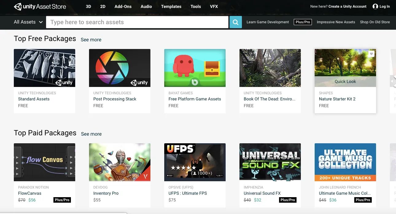 Unity Asset Store 網站首頁