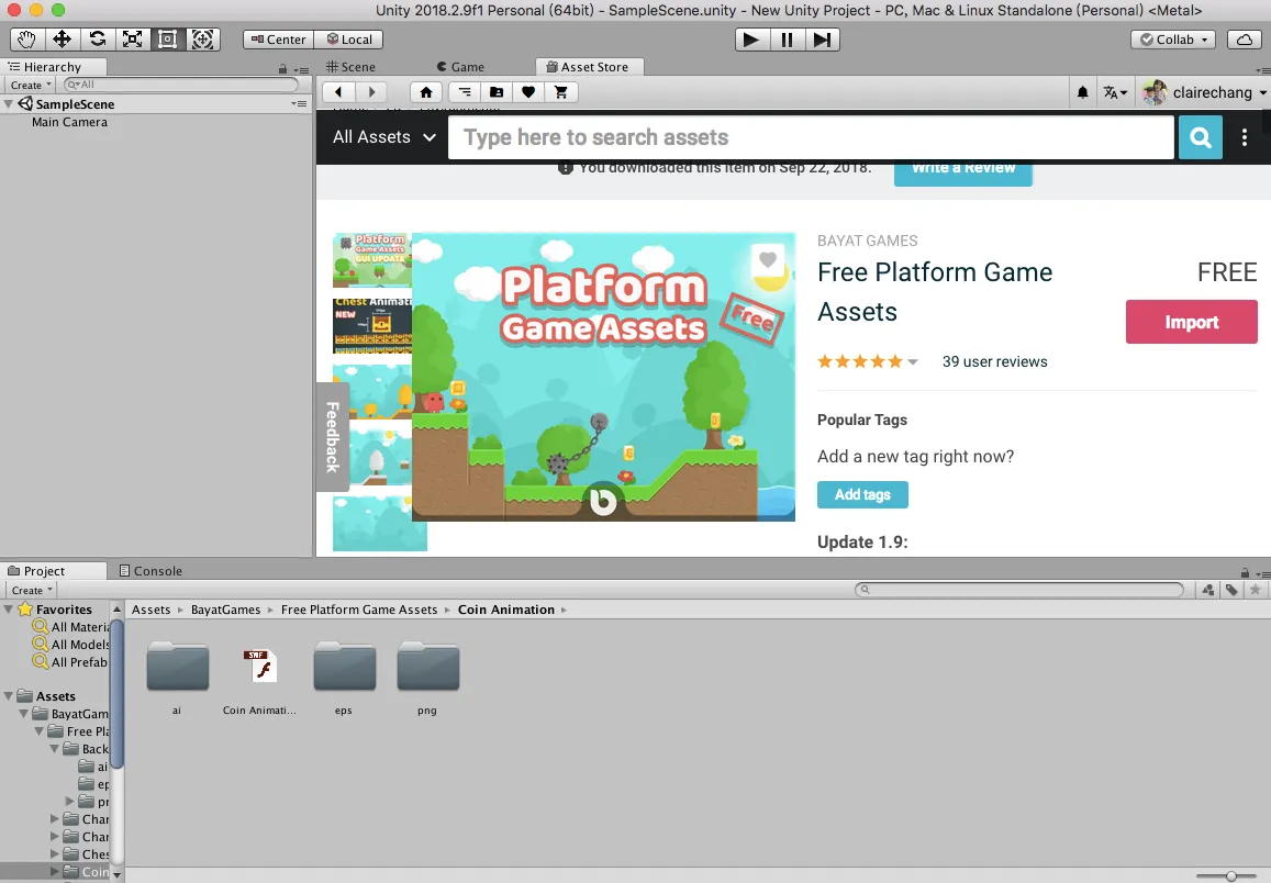 在 Unity 內開啟的 Asset Store 素材頁面