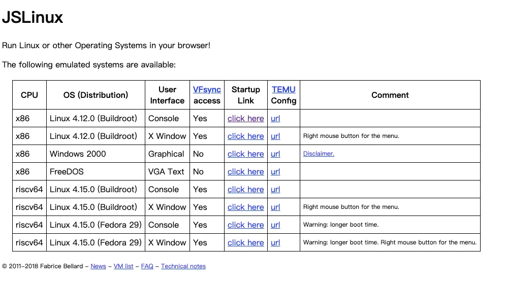 JSLinux 網站截圖