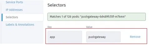 Kubernetes 中將 Service 指向 Pushgateway Pod 的設定截圖