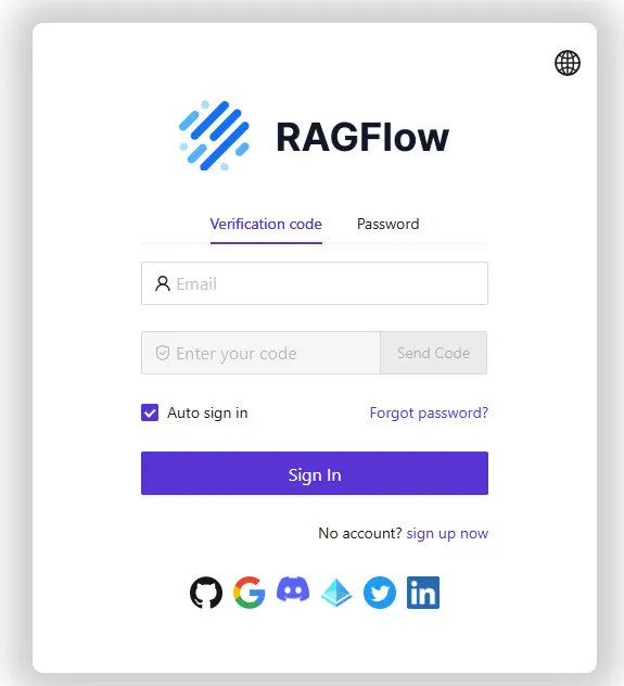 RAGFlow 登入畫面
