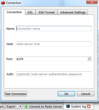 Redis Desktop Manager 連線設定畫面截圖