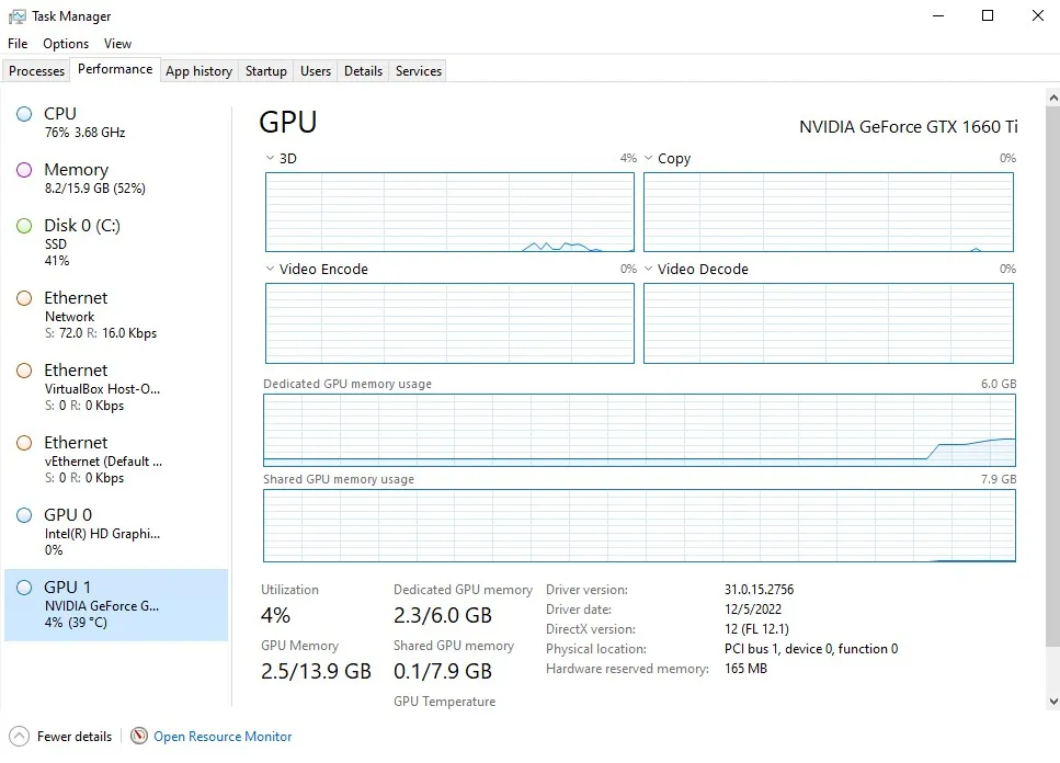 Windows 任務管理器顯示 GPU 記憶體使用量的截圖