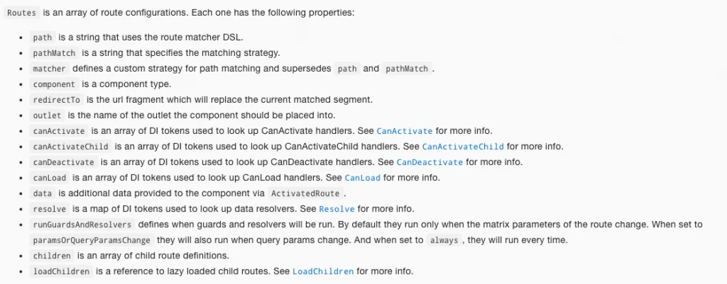 Angular Routes API 文件截圖