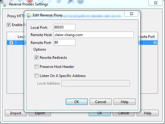 Charles Proxy Reverse Proxy 設定本機 port 60103 並轉送到 claire-chang.com:80