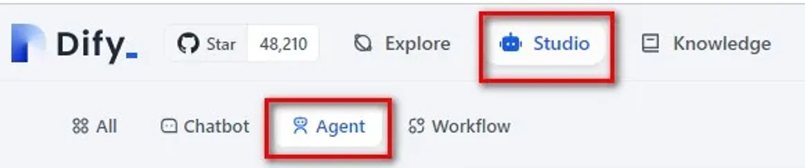 Dify Studio 中建立 Agent 的入口