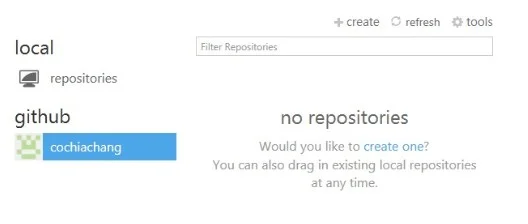 GitHub for Windows 安裝完成後的介面