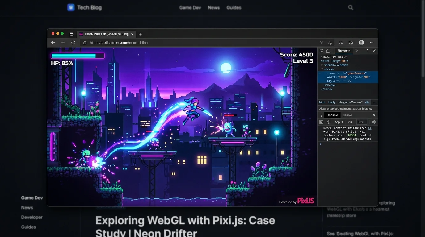 使用 WebGL 製作 2D 網頁遊戲的開發畫面