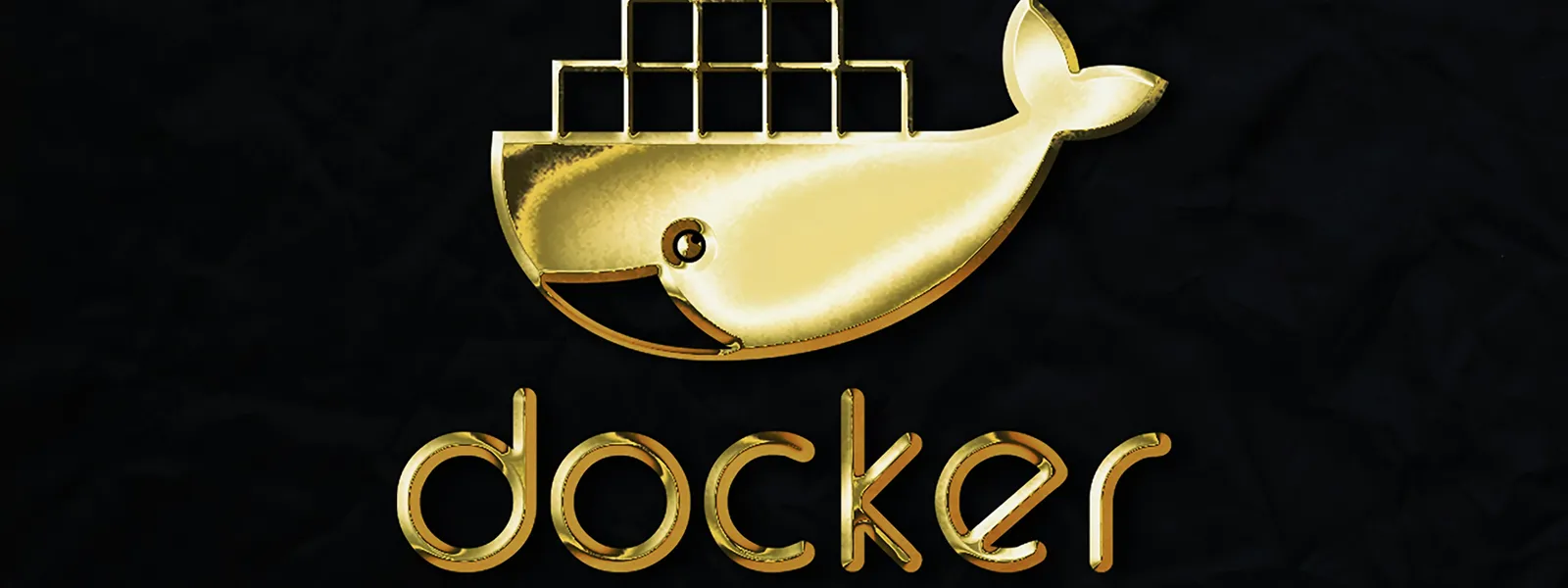 黑色背景上的金色 Docker 鯨魚標誌，象徵以 Docker 容器運行 Ollama 服務