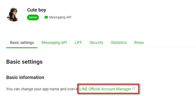 LINE Official Account Manager 的回應設定畫面
