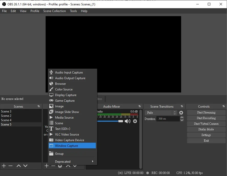 OBS Studio 新增視窗擷取來源