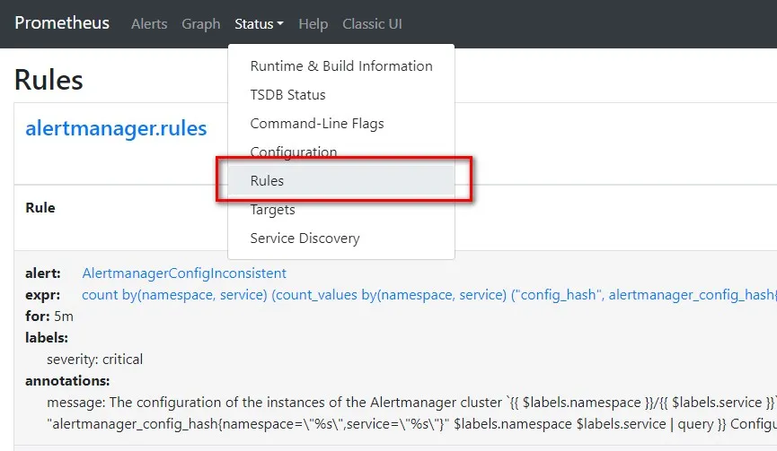 Grafana 顯示 Prometheus Rule 設定位置