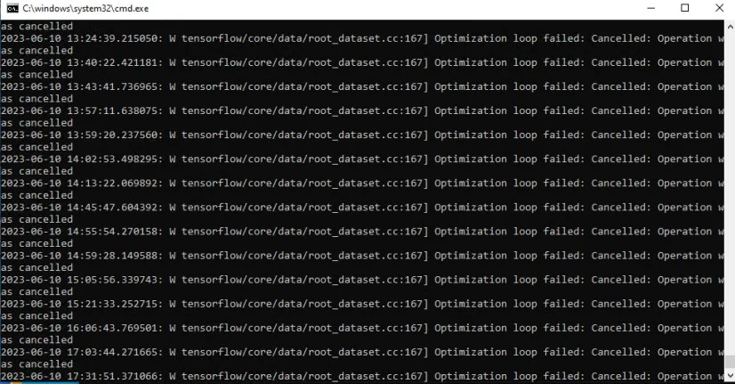 終端機中重複出現的 TensorFlow 錯誤訊息