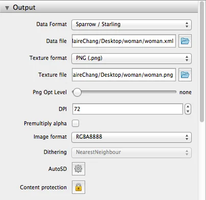 TexturePacker 匯出設定視窗畫面