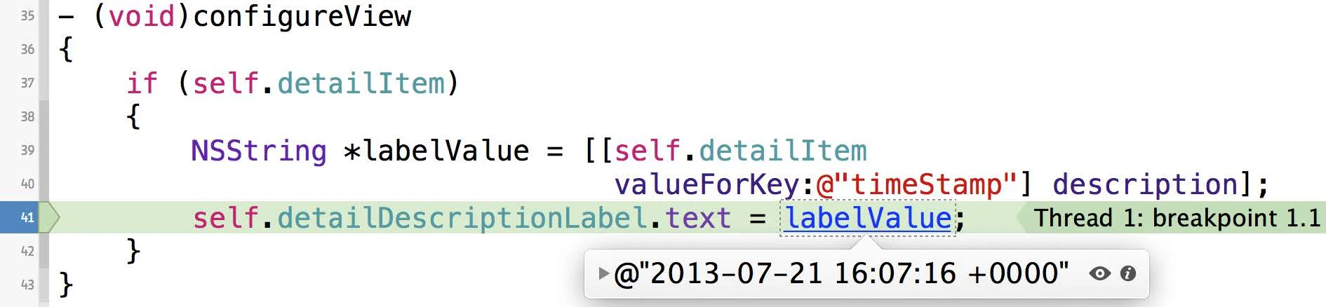 Xcode 5 Data Tips 顯示變數內容